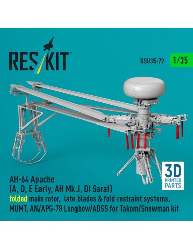 AH-64E late Apache folded main rotor, late blades & fold restraint systems, MUMT, AN/APG-78 Longbow for Takom/Snowman kit (3D Pr