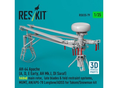 AH-64E late Apache folded main rotor, late blades & fold restraint systems, MUMT, AN/APG-78 Longbow for Takom/Snowman kit (3D Pr
