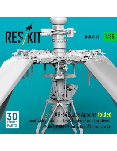 AH-64E late Apache folded main rotor, late blades & fold restraint systems, MUMT, MUMT-X for Takom/Snowman kit (3D Printed) 