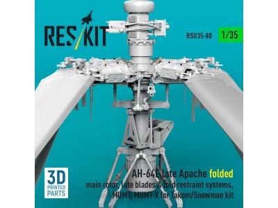 AH-64E late Apache folded main rotor, late blades & fold restraint systems, MUMT, MUMT-X for Takom/Snowman kit (3D Printed) 