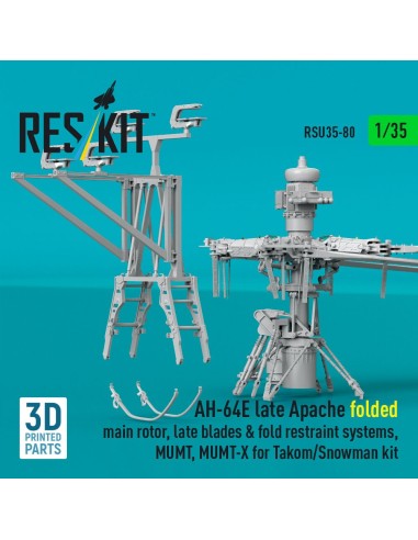 AH-64E late Apache folded main rotor, late blades & fold restraint systems, MUMT, MUMT-X for Takom/Snowman kit (3D Printed) 