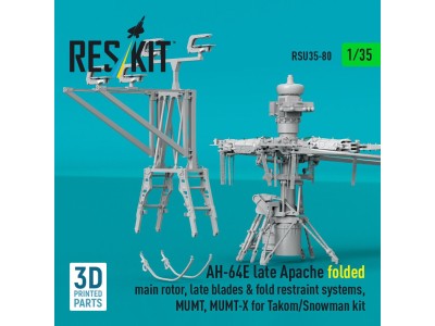 AH-64E late Apache folded main rotor, late blades & fold restraint systems, MUMT, MUMT-X for Takom/Snowman kit (3D Printed) 