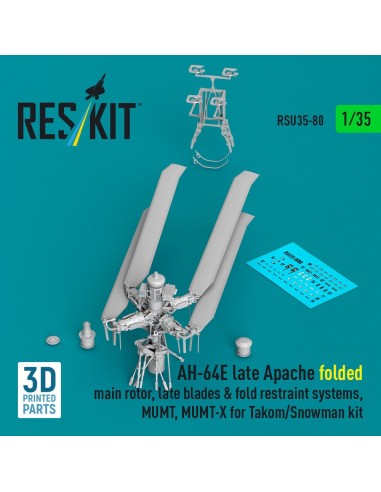 AH-64E late Apache folded main rotor, late blades & fold restraint systems, MUMT, MUMT-X for Takom/Snowman kit (3D Printed) 