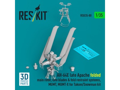 AH-64E late Apache folded main rotor, late blades & fold restraint systems, MUMT, MUMT-X for Takom/Snowman kit (3D Printed) 