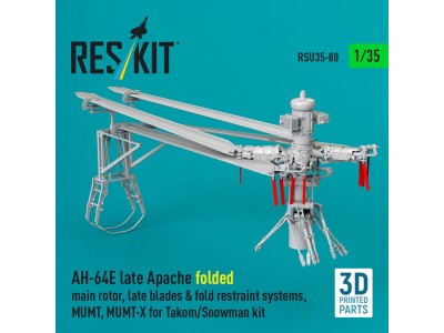 AH-64E late Apache folded main rotor, late blades & fold restraint systems, MUMT, MUMT-X for Takom/Snowman kit (3D Printed) 