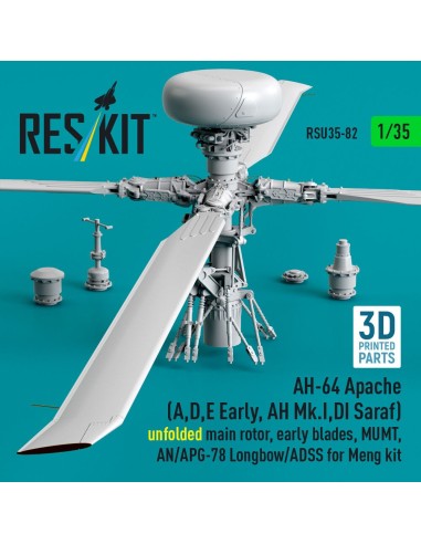 AH-64 Apache (A,D,E Early, AH Mk.I,DI Saraf) unfolded main rotor, early blades, MUMT, AN/APG-78 Longbow/ADSS for Meng kit (3D Pr