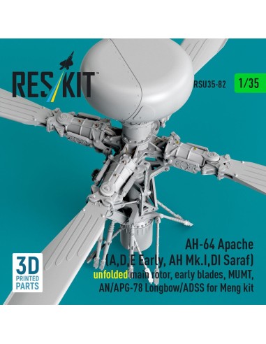 AH-64 Apache (A,D,E Early, AH Mk.I,DI Saraf) unfolded main rotor, early blades, MUMT, AN/APG-78 Longbow/ADSS for Meng kit (3D Pr