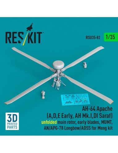 AH-64 Apache (A,D,E Early, AH Mk.I,DI Saraf) unfolded main rotor, early blades, MUMT, AN/APG-78 Longbow/ADSS for Meng kit (3D Pr