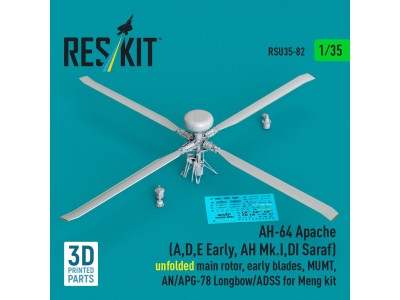 AH-64 Apache (A,D,E Early, AH Mk.I,DI Saraf) unfolded main rotor, early blades, MUMT, AN/APG-78 Longbow/ADSS for Meng kit (3D Pr