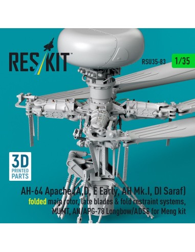 AH-64 Apache (A,D, E Early, AH Mk.I, DI Saraf) folded main rotor, late blades & fold restraint systems, MUMT, AN/APG-78 Longbow/