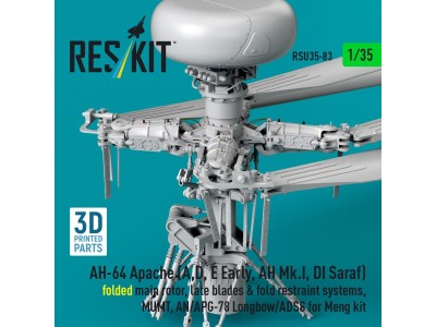 AH-64 Apache (A,D, E Early, AH Mk.I, DI Saraf) folded main rotor, late blades & fold restraint systems, MUMT, AN/APG-78 Longbow/