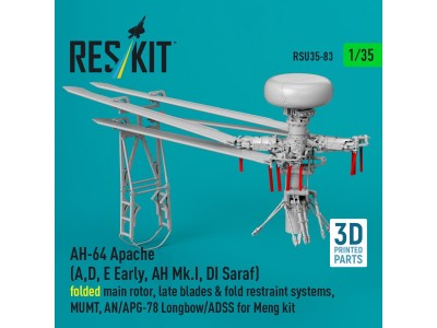 AH-64 Apache (A,D, E Early, AH Mk.I, DI Saraf) folded main rotor, late blades & fold restraint systems, MUMT, AN/APG-78 Longbow/