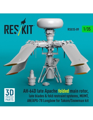 AH-64D late Apache folded main rotor, late blades & fold restraint systems, MUMT, AN/APG-78 Longbow for Takom/Snowman kit (3D Pr