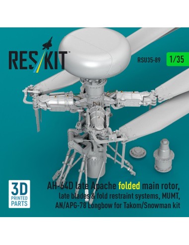 AH-64D late Apache folded main rotor, late blades & fold restraint systems, MUMT, AN/APG-78 Longbow for Takom/Snowman kit (3D Pr