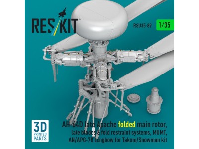 AH-64D late Apache folded main rotor, late blades & fold restraint systems, MUMT, AN/APG-78 Longbow for Takom/Snowman kit (3D Pr