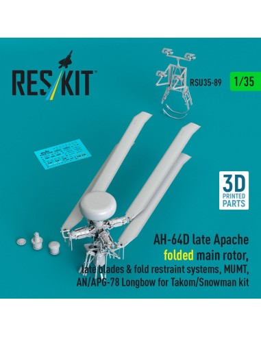 AH-64D late Apache folded main rotor, late blades & fold restraint systems, MUMT, AN/APG-78 Longbow for Takom/Snowman kit (3D Pr