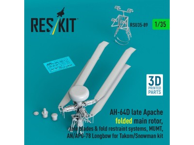 AH-64D late Apache folded main rotor, late blades & fold restraint systems, MUMT, AN/APG-78 Longbow for Takom/Snowman kit (3D Pr