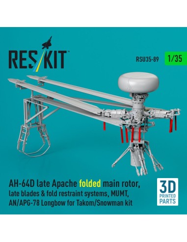 AH-64D late Apache folded main rotor, late blades & fold restraint systems, MUMT, AN/APG-78 Longbow for Takom/Snowman kit (3D Pr