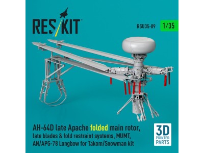 AH-64D late Apache folded main rotor, late blades & fold restraint systems, MUMT, AN/APG-78 Longbow for Takom/Snowman kit (3D Pr