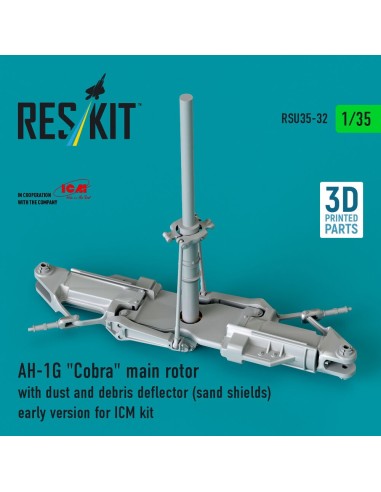 AH-1G Cobra main rotor with dust and debris deflector (sand shields) early version for ICM kit (3D Printed) 