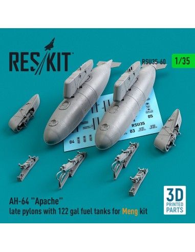 AH-64 Apache late pylons with 122 gal fuel tanks for Meng kit (3D Printed) 
