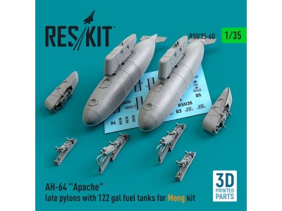 AH-64 Apache late pylons with 122 gal fuel tanks for Meng kit (3D Printed) 