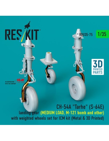 CH-54A Tarhe(S-64E) landing gear (MEDIUM LOAD, M-121 bomb and other) with weighted wheels set for ICM kit (Metal & 3D Printed) 
