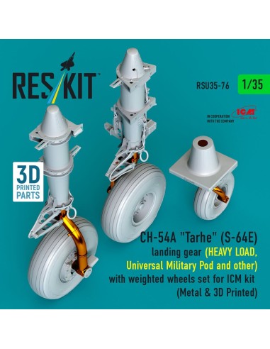 CH-54A Tarhe(S-64E) landing gear (HEAVY LOAD, Universal Military Pod and other) with weighted wheels set for ICM kit (Metal & 3D