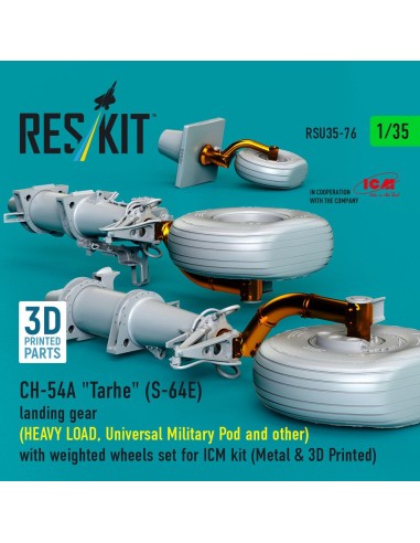 CH-54A Tarhe(S-64E) landing gear (HEAVY LOAD, Universal Military Pod and other) with weighted wheels set for ICM kit (Metal & 3D