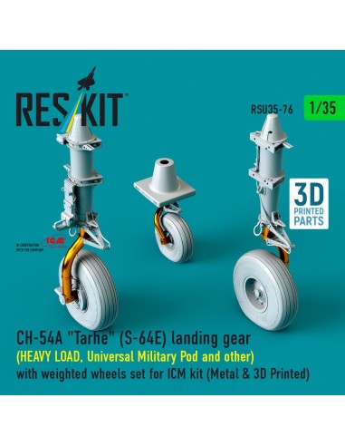 CH-54A Tarhe(S-64E) landing gear (HEAVY LOAD, Universal Military Pod and other) with weighted wheels set for ICM kit (Metal & 3D