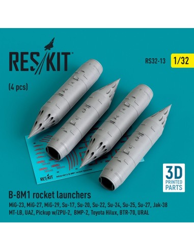 B-8M1 rocket launchers (4 pcs) (MiG-23/27/29, Su-17/20/22/24/25/27/33, Jak-38) (3D Printed) 