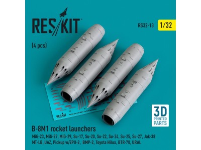 B-8M1 rocket launchers (4 pcs) (MiG-23/27/29, Su-17/20/22/24/25/27/33, Jak-38) (3D Printed) 