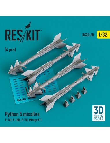 Python 5 missiles (4 pcs) (F-16I, F-16D, F-15I, Mirage F.1) (3D Printed) 