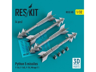 Python 5 missiles (4 pcs) (F-16I, F-16D, F-15I, Mirage F.1) (3D Printed) 