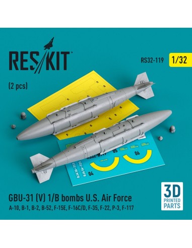 GBU-31 (V) 1/B bombs U.S. Air Force (2 pcs) (A-10, B-1, B-2, B-52, F-15E, F-16C/D, F-35, F-22, P-3, F-117) (3D Printed) 