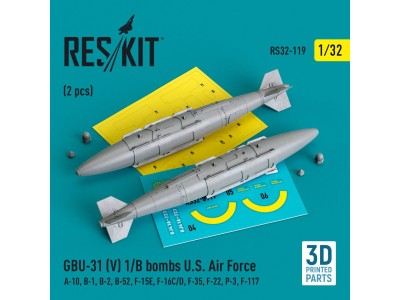 GBU-31 (V) 1/B bombs U.S. Air Force (2 pcs) (A-10, B-1, B-2, B-52, F-15E, F-16C/D, F-35, F-22, P-3, F-117) (3D Printed) 