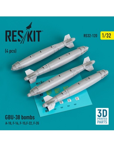 GBU-38 bombs (4 pcs) (A-10, F-16, F-15,F-22, F-35) (3D Printed) 