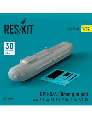 GPU-5/A 30mm gun pod (1 pcs) (A-4, A-7, AV-8B, F-4, F-5A, F-16, F/A-18) (3D Printed) 