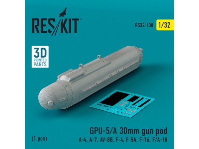 GPU-5/A 30mm gun pod (1 pcs) (A-4, A-7, AV-8B, F-4, F-5A, F-16, F/A-18) (3D Printed) 