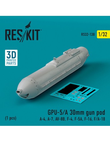 GPU-5/A 30mm gun pod (1 pcs) (A-4, A-7, AV-8B, F-4, F-5A, F-16, F/A-18) (3D Printed) 