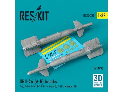 GBU-24 (A-B) bombs (2 pcs) (A-6, A-10, F-14, F-15, F-16, F/A-18, F-111, Mirage 2000) (3D Printed) 