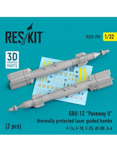 GBU-12 Paveway II thermally protected laser guided bombs (2 pcs) (F-14, F-18, F-35, AV-8B, A-6) (3D Printed) 