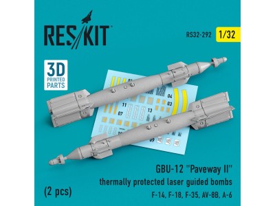 GBU-12 Paveway II thermally protected laser guided bombs (2 pcs) (F-14, F-18, F-35, AV-8B, A-6) (3D Printed) 