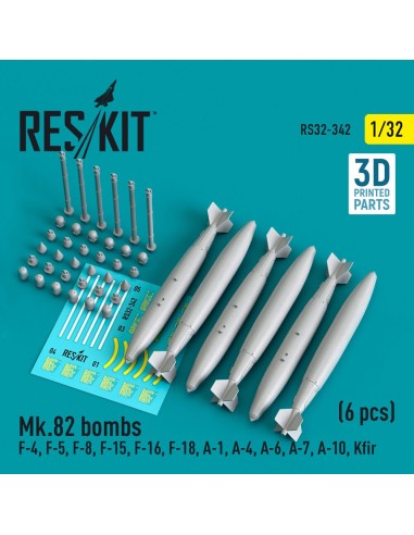 Mk.82 bombs (6 pcs) (F-4, F-5, F-8, F-15, F-16, F-18, A-1, A-4, A-6, A-7, A-10, Kfir) (3D Printed) 