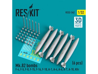 Mk.82 bombs (6 pcs) (F-4, F-5, F-8, F-15, F-16, F-18, A-1, A-4, A-6, A-7, A-10, Kfir) (3D Printed) 