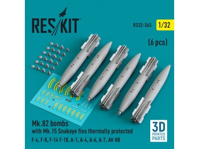 Mk.82 bombs with Mk.15 Snakeye fins thermally protected (6 pcs) (F-4, F-8, F-14 F-18, A-1, A-4, A-6, A-7, AV-8B) (3D Printed) 
