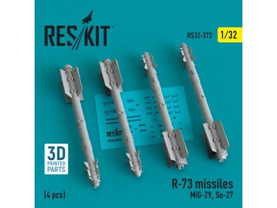 R-73 missiles (4 pcs) (MiG-29, Su-27) (3D Printed) 