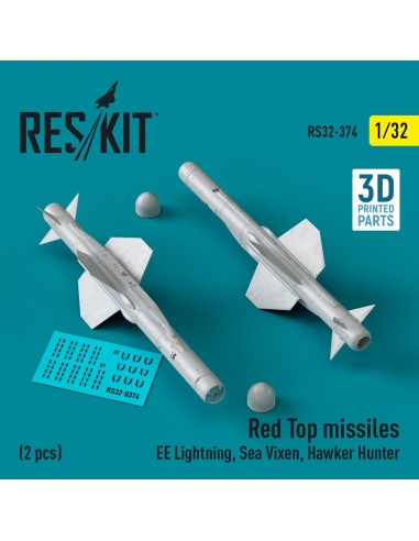Red Top missiles (2 pcs) (EE Lightning, Sea Vixen, Hawker Hunter) (3D Printed) 