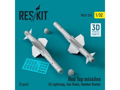Red Top missiles (2 pcs) (EE Lightning, Sea Vixen, Hawker Hunter) (3D Printed) 