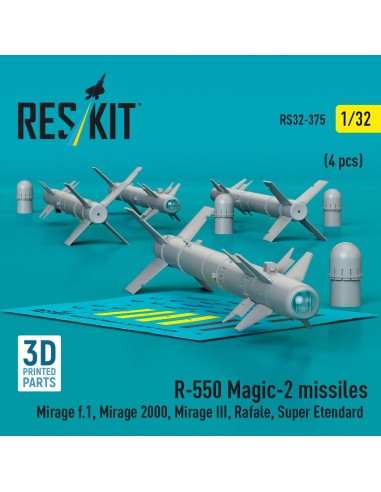 R.550 Magic-2 missiles (4 pcs) (Mirage F.1, Mirage 2000, Mirage III, Rafale, Super Etendard, MiG-21, Jaguar) (3D Printed) 